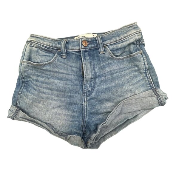 Abercrombie &amp; Fitch shorts high rise Medium blue wash folded bottom READ - Picture 1 of 8